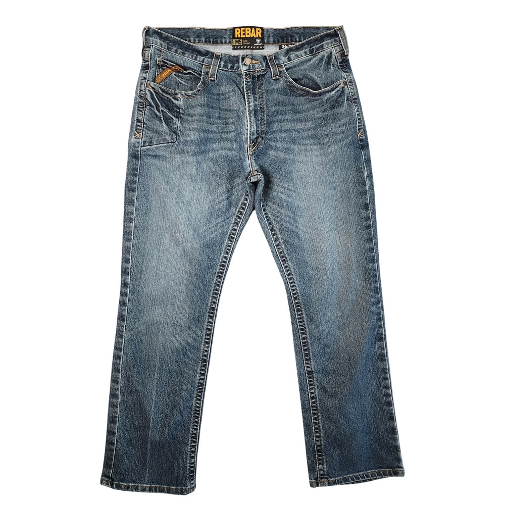 Ariat Rebar M5 Slim Straight Jeans Blue Denim Workwear 36/32 Western Stretch